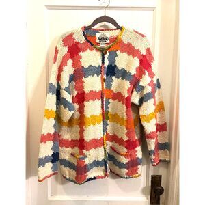 AMANO Multicolor Cotton Knit Pattern Cardigan Sweater Top  Mens Size Large